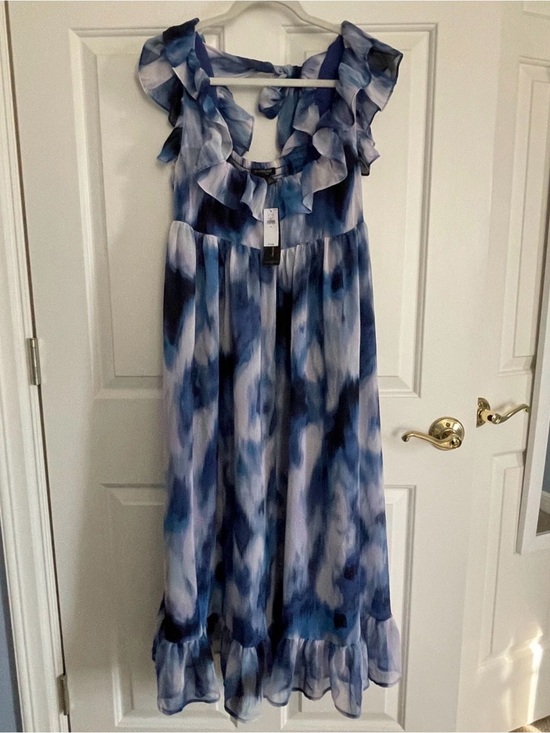 Banana Republic Dresses & Skirts - Banana Republic Blue Watercolor Ruffle Maxi Dress with Tie Back S